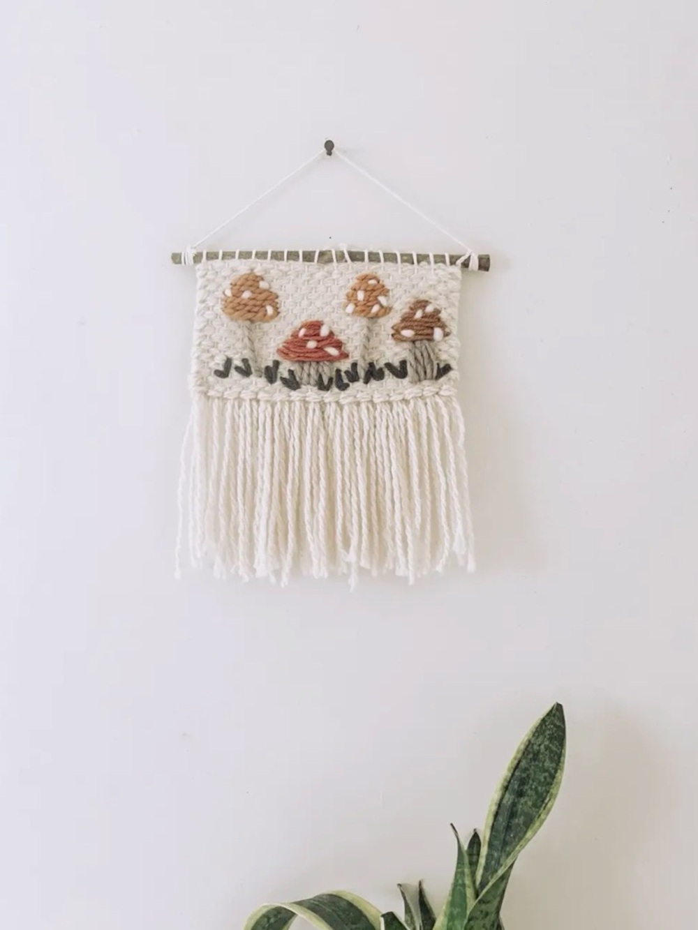 Boho Mushroom Wall Decor Set Handmade Woven Fringe Hanging Bundle (2 Pieces)